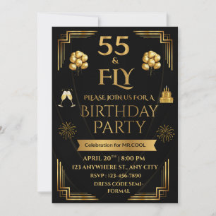 INVITATION 55 & FLY 5X7 STYLE COINÉ POUR L'ANNIVERSAIRE D'UN 