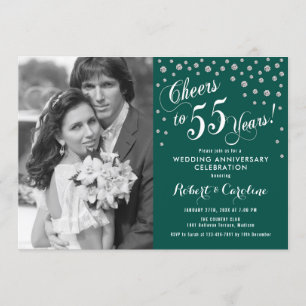 Invitation 55e Anniversaire avec Photo - Vert Émeraude Argent