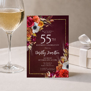 Invitation 55e Anniversaire Bourgogne Fleurs d'automne Écritu