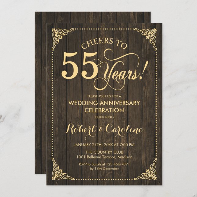 Invitation 55e anniversaire de mariage - Bois doré (Devant / Derrière)