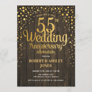 Invitation 55e anniversaire de mariage - Bois & Or