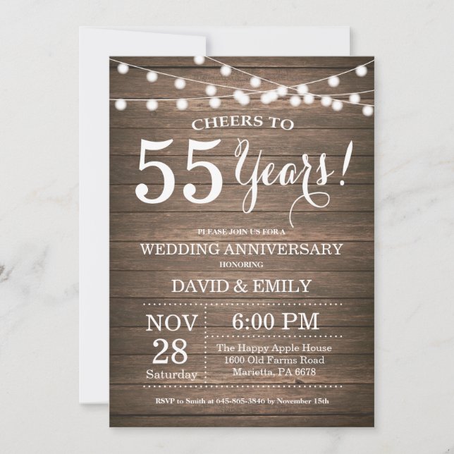 Invitation 55e anniversaire de mariage Bois rustiq (Devant)