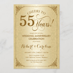 Invitation 55e anniversaire de mariage - Damassé or