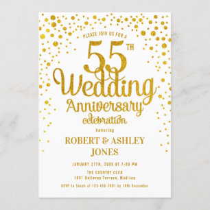 Invitation 55e anniversaire de mariage - Or & Blanc