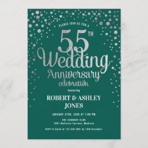 Invitation 55e anniversaire de mariage - Vert & Argent
