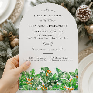 Invitation 55e anniversaire Décembre Fleur de naissance Holly