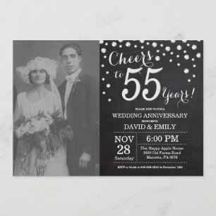 Invitation 55e anniversaire du Mariage Chalkboard Black Silve