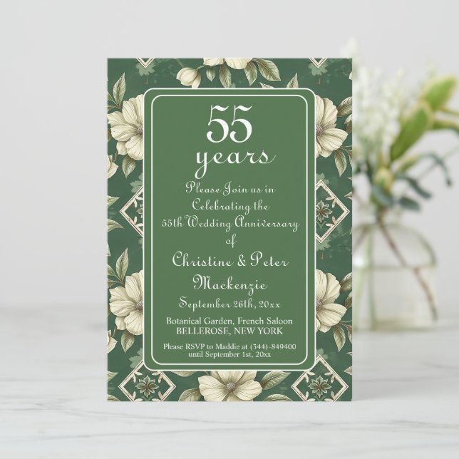 Invitation 55e anniversaire du Mariage floral d'ivoire d'émer (Debout devant)