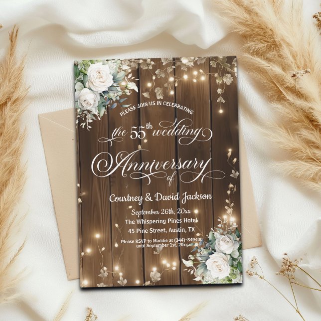 Invitation 55e anniversaire du Mariage Lumières à cordes rust (Créateur téléchargé)