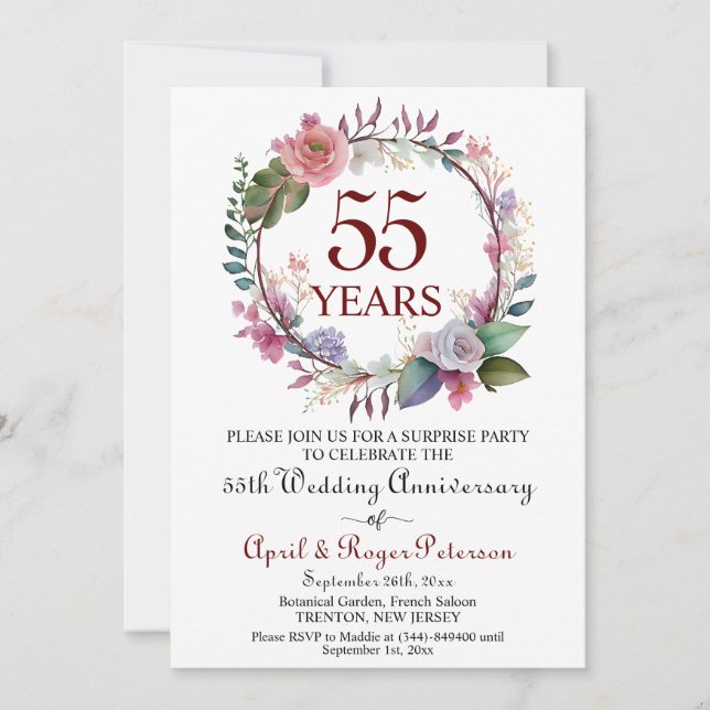 Invitation 55e anniversaire du Mariage surprise Emerald Flora (Devant)