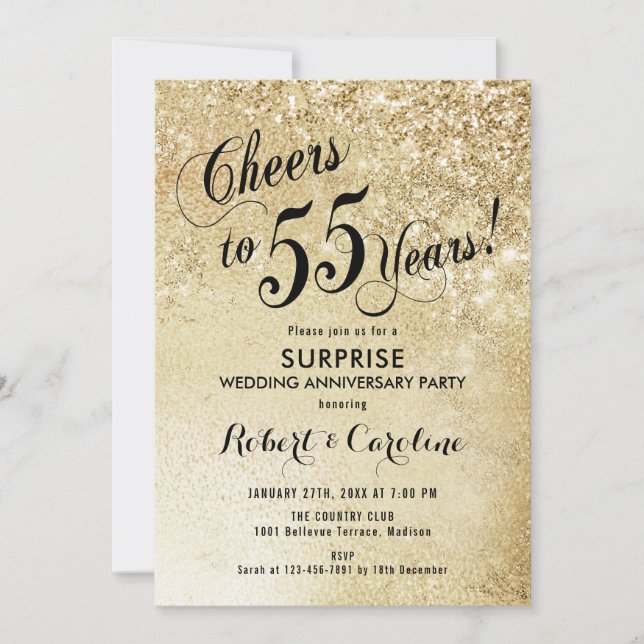 Invitation 55e anniversaire du Mariage surprise - Or (Devant)