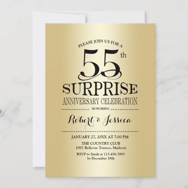 Invitation 55e anniversaire du Mariage surprise - Or (Devant)