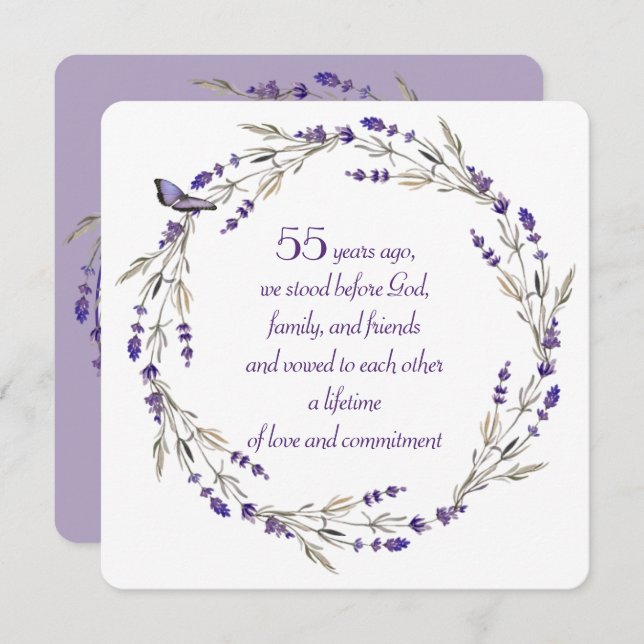 Invitation 55e anniversaire Lavender Wreath (Devant / Derrière)