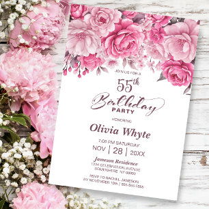 Invitation 55e anniversaire Rose Rose Floral Party