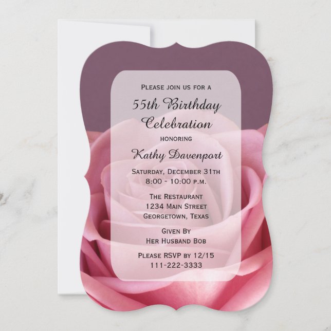 Invitation 55e fête d'anniversaire Magnifique Rose (Devant)