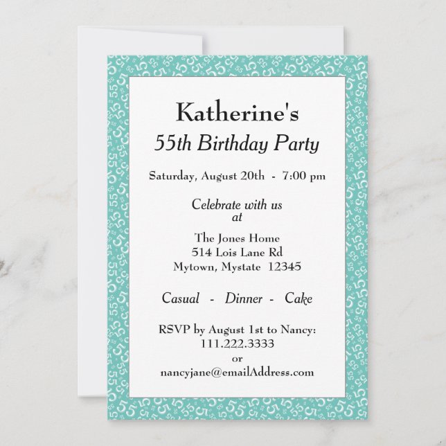 Invitation 55e fête d'anniversaire, Turquoise/Motif numérique (Devant)