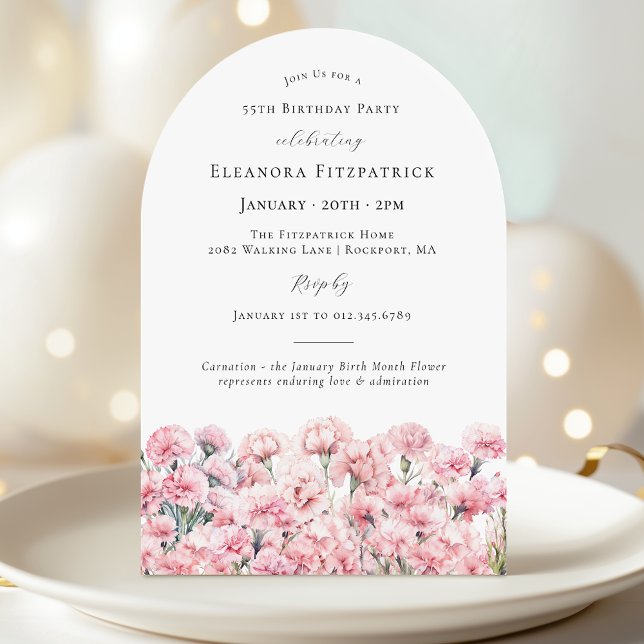 Invitation 55th Birthday Pink Carnation January Birth Flower (Créateur téléchargé)