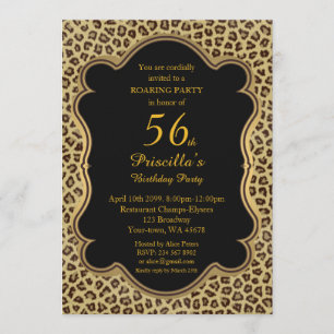 Invitation 56ème, Anniversaire 56ème, Cheetah, Noir & Or