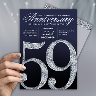 Invitation 59th Anniversary Diamond Silver Navy Blue Modern
