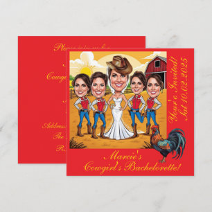 Invitation 5 caricatures rustiques de Cowgirl Bachelorette