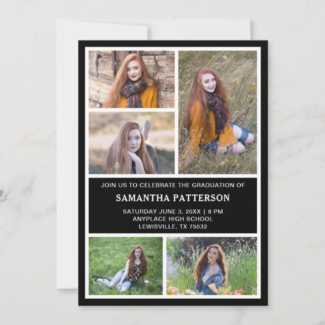 Invitation 5 Collage photo Bleu et blanc Graduation 2023 (Devant)