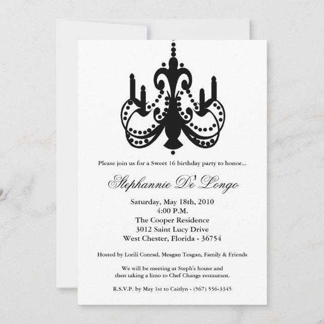 Invitation 5 lustre 7x7 sucré 16 partie anniversaire Invitati (Devant)