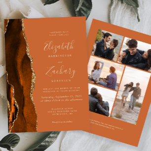 Invitation 5-Photo Brûlé Orange Or Agate Tan Mariage
