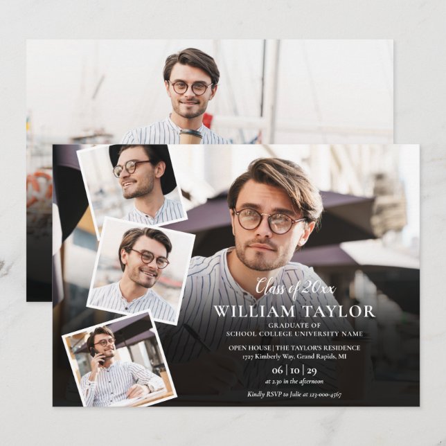 Invitation 5 Photo Collage Moderne Graduation Party (Devant / Derrière)