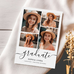 Invitation 5 Photo Collage Script Moderne Elégant Graduation