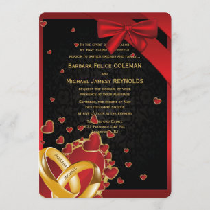 Invitation 5" x 7" Coeurs d'or modernes de luxe Noir