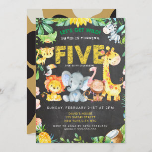 Invitation 5Anniversaire Safari Jungle Chalkboard Cute Boy