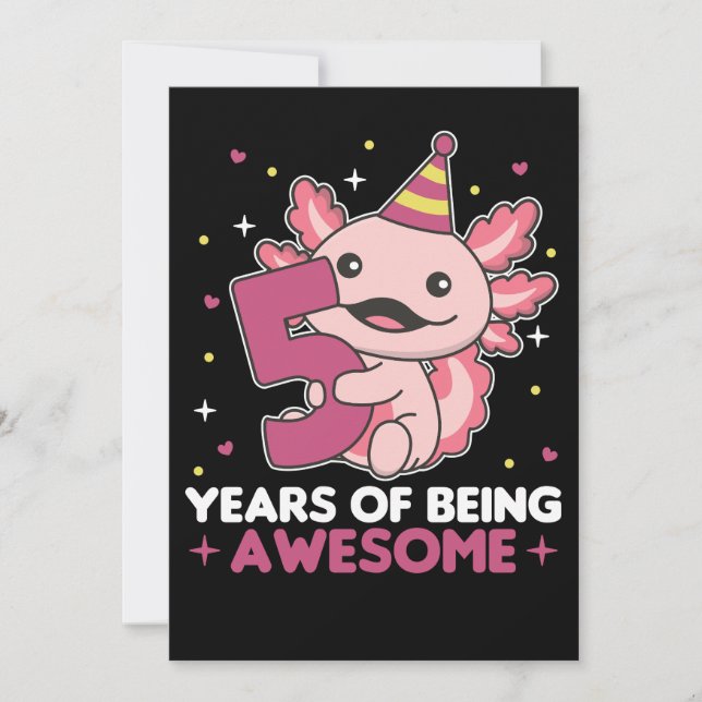 Invitation 5e anniversaire Axolotl cinq ans vieux douces Axol (Devant)