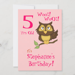 Invitation 5e anniversaire Coupe Owl+Cupcakes/Glace