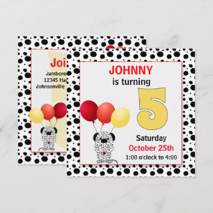 Invitation 5e anniversaire de l'enfant Dalmatien rouge et jau