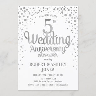 Invitation 5e anniversaire de mariage - Argent et blanc