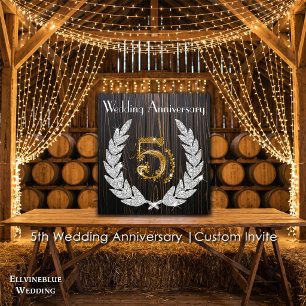 Invitation 5e anniversaire de mariage Bois rustique et or