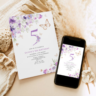 Invitation 5e anniversaire de papillons Lilac violet Invitati