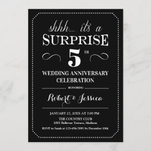 Invitation 5e anniversaire de surprise - Blanc noir