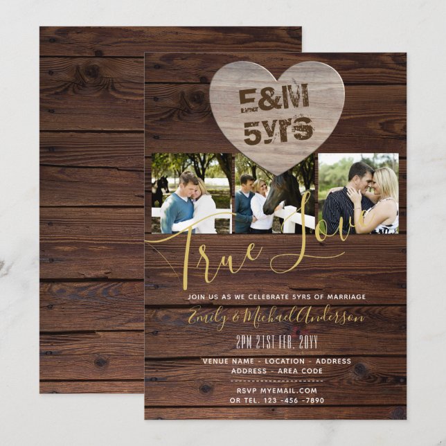 Invitation 5e anniversaire du Mariage - AJOUTER DES PHOTOS x  (Devant / Derrière)