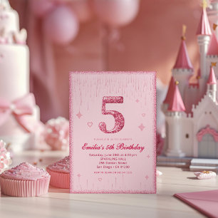 Invitation 5e anniversaire rose pailleté   Paillettes scintil