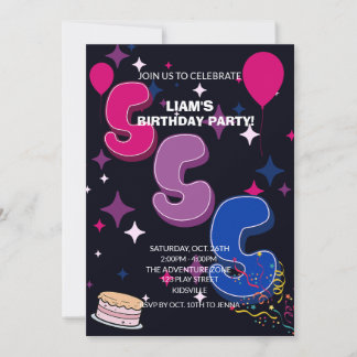 Invitation 5e anniversaire vibrant | Confettis rose et bleu