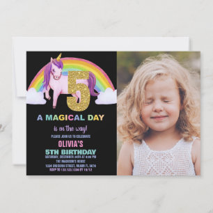 Invitation 5e Rainbow Unicorn photo d'anniversaire des invita