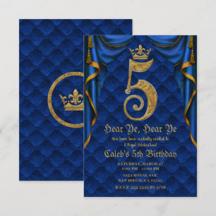 Invitation 5ème 5 Cinq Fête d'anniversaire Couronne Royale Bl