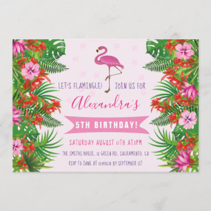 Invitation 5ème fête d'anniversaire de Flamant rose tropical