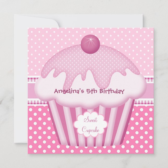 Invitation 5ème Sweet Cupcake White Pink Spots Filles (Devant)