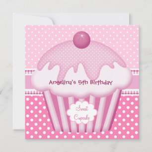 Invitation 5ème Sweet Cupcake White Pink Spots Filles
