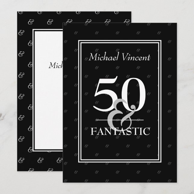 Invitation 5O et Fantastique noir et blanc Pour lui anniversa (Devant / Derrière)