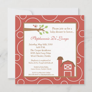 Invitation 5x5 Baby shower d'oiseaux de la ferme Red Barn Inv