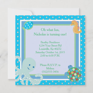 Invitation 5x5 Calypso Sea Creatures 1er anniversaire Invitat
