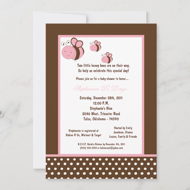 Invitation 5x7 Baby shower Brown d'abeilles de miel (Devant)
